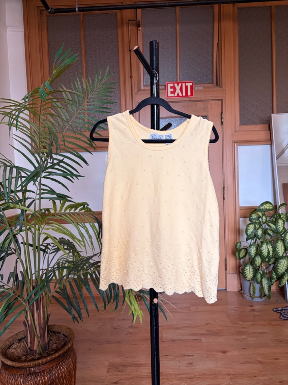 Basic Editions cotton Yellow Eyelet Sleeveless Tank